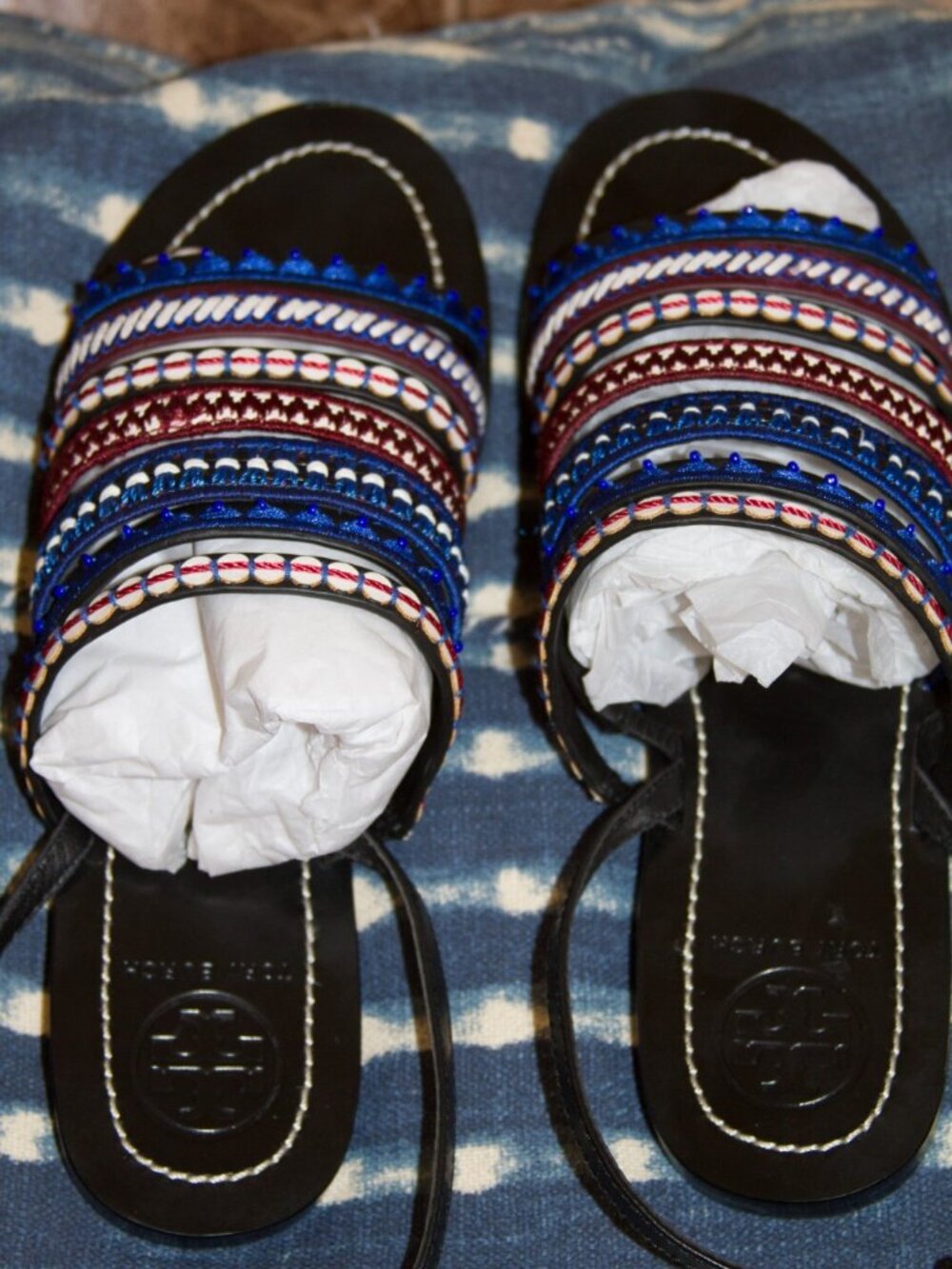 Tory Burch Embroidered Multi Colored Sandals Gladiator Mixed Trims Size 9.5 $295